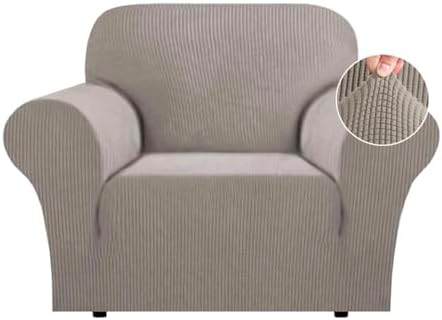 Flamingo P High Stretch Sofa Slipcover Non Slip Armchair Cover for Living Room Washable Pet Furniture Protector Covers with Elastic Bottom, Thick Jacquard Fabric (Small, Taupe)