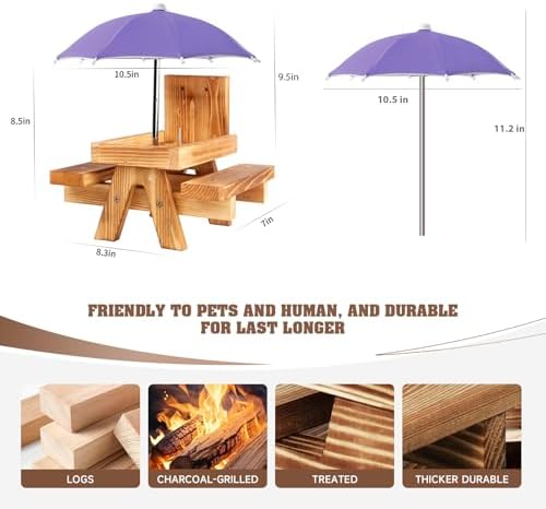 Gnodary Squirrel Feeder with Umbrella, Squirrel Feeders for Outside, Squirrel Picnic Table Feeder - Chipmunk Feeder Hold Corn, Corn Cob, Peanuts (Purple)