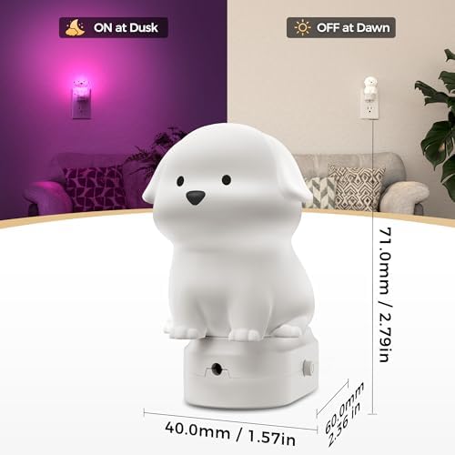 DORESshop Night Light for Kids[2 Pack],3D Cute Puppy, Plug in Night Light