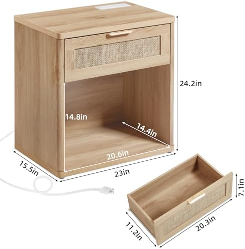 LEYAOYAO Rattan 23" Nightstands Set of 2 with Charger for Bedroom