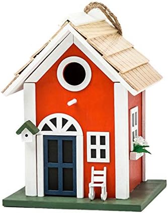 MEWANG Rustic Wooden Bird House for Outside - Hanging Colorful Bird Feeder Cottage, Unique Garden Decor Gift for Hummingbirds, Bluebirds & Wild Birds
