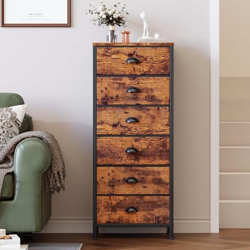 Furnulem Dresser for Bedroom, 6 Bins Tall Fabric Storage Drawers