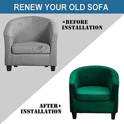 NILUOH Velvet Club Chair Slipcover 2 Piece Stretch Tub Chair Cover Round Barrel Chair Covers Non Slip Armchair Covers Couch Covers with Elastic Bottom for Bar Counter Living Room(Dark Green)