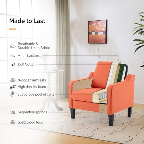 VINGLI Accent Chair, Linen Upholstered Armchair, 380 LBS, Living Room