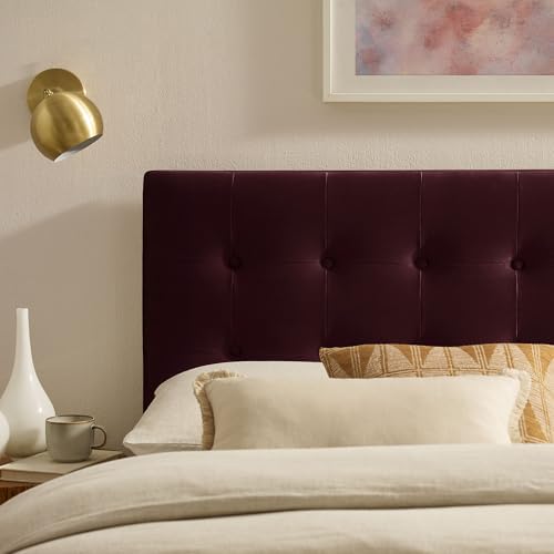Modway Emily King Size Performance Velvet Headboard in Mulberry - Stain-Resistant Velvet Upholstery with Button Tufting and 7 Adjustable Height Positions