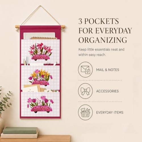 IAXIC Flower Wall Hanging Organizer, Canvas Pockets for Girls Room