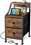 Lazzanto Narrow Nightstand with Charging Station for Bedroom, Dorm