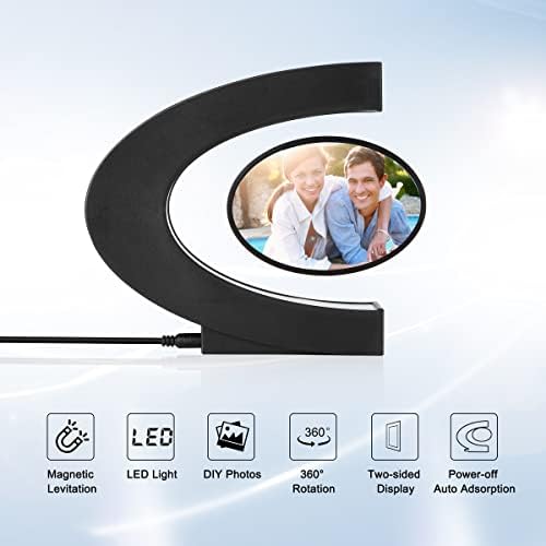 Magnetic Levitating Floating Photo Frame with Colourful LED Light Rotating Levitation Picture Frame Display for Room Decor, Creative Gifts (C-Shaped)