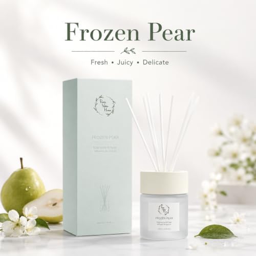 Reed Diffuser Set, Frozen Pear 3.38 fl oz Scented Diffuser with Sticks, Home Fragrance Reed Diffuser for Bathroom Shelf Decor