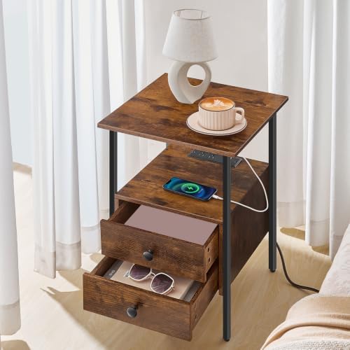HOOBRO End Table Set of 2 with Charging Station, Bedside Table with Drawers