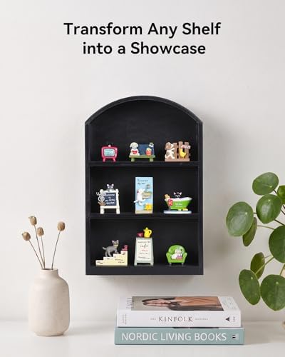9"x13.5" Small Arched Trinket Display Shelf Shadow Box, Black