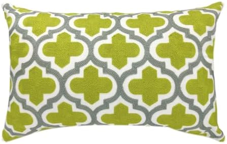 Alysheer Embroidered Lumbar Decorative Throw Pillow Cover 12"x 20", Classic Boho Geometric Embroidery Pattern Cotton Rectangular Cushion Case for Sofa Couch Living Room Bedroom(Green Grey)