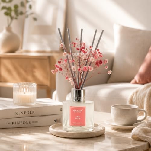Airkeep Reed Diffuser Set,3.38 fl oz (100 ml) - Love Notes Oil Diffusers with 8 Reed Sticks, Home Fragrance Reed Diffuser for Bathroom Shelf Decor