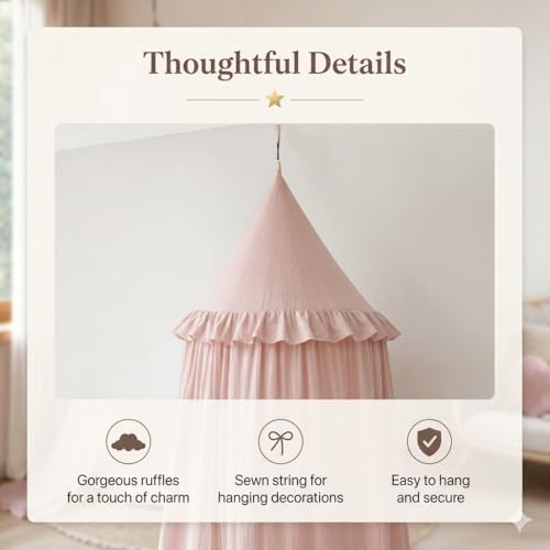 Bed Canopy for Girls, Princess Crib Canopy for Nursery, Dreamy Soft Hanging Canopy for Toddler Bed, Twin & Full Size, Kids Bed Canopy for Girls Room Decor & Reading Nook, Pink