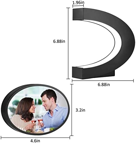 Magnetic Levitating Floating Photo Frame with Colourful LED Light Rotating Levitation Picture Frame Display for Room Decor, Creative Gifts (C-Shaped)