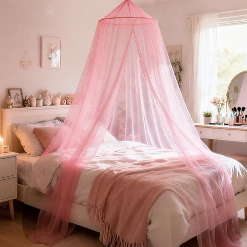 Pink Princess Bed Canopy for Girls,Kids Canopy Bed for Twin, Full, and Queen Sizes; Mosquito Net for Outdoor Use;Bedroom Accessories;Ceiling Tent for Reading Nooks