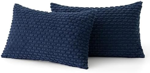 MIULEE Lumbar Decorative Throw Pillow Covers 12x20 Navy Blue Corduroy