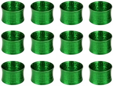 ITOS365 Green Napkin Rings Set of 12, Handmade Hammered Metal Napkin Ring Holders for Dining Table, Wedding, Parties & Everyday Table Decor