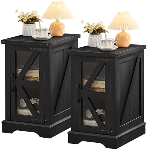 Joaxswe Narrow Night Stand Set 2 with Glass Barn Door