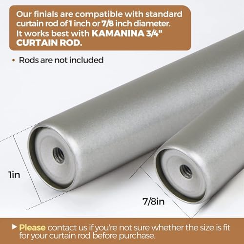 KAMANINA Antique Silver Finials for 1 or 7/8 In Curtain Rods, M6 Screw