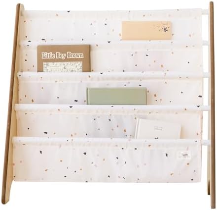 3 Sprouts Recycled Kids Bookshelf, Holds 35 Books, 4-Tier, Terrazzo Cream