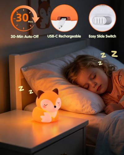 YISUN Fox Silicone LED Night Light, 3 Level Dimmable Kids Room Nursery Lamp
