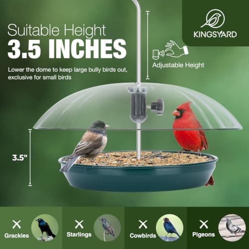 Kingsyard Platform Bird Feeder with Adjustable Dome for Outdoors Hanging