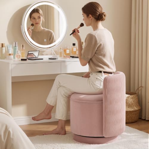 Velvet Vanity Chair with Storage 360° Swivel Accent Stool FootRest