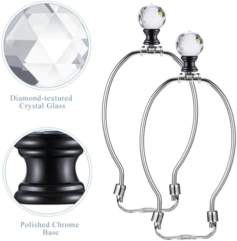 Mudder 2 Pcs Crystal Lamp Finial Diamond Knob 1-3/4 Inches,Black Base