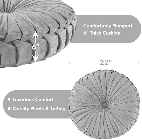 Intelligent Design Round Chenille Tufted Floor Pillow Dia 22"x6" Grey