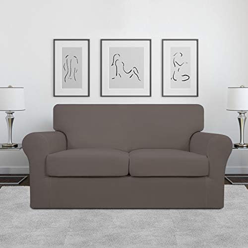 Easy-Going 3 Pieces Stretch Soft Couch Cover for Dogs - Washable Sofa Slipcover for 2 Separate Cushion Couch - Elastic Furniture Protector for Pets, Kids (Loveseat, Taupe, Medium)