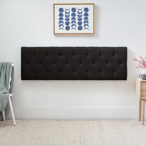 LUCID Mid-Rise Upholstered Headboard, Diamond Tufted, Black, Queen Size