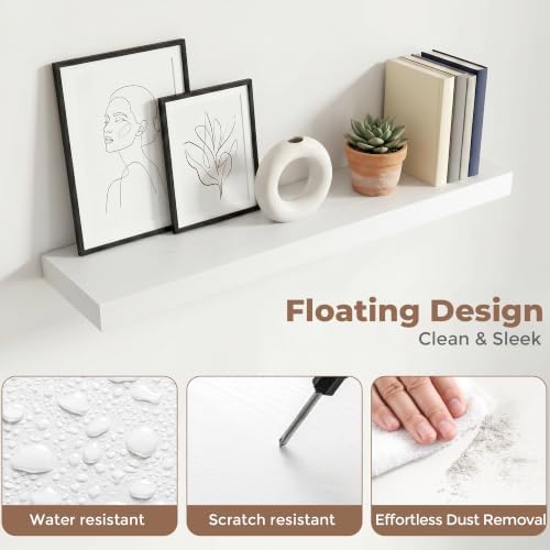 20 Inch Floating Shelves for Wall, 8"D Wood Storage Shelves, White Finish