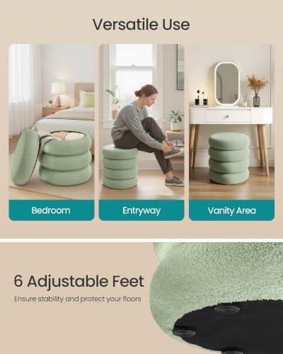 SONGMICS Vanity Stool, Round Ottoman with Storage, Teddy Fleece