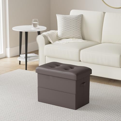 Ottoman with Storage, Folding Leather Foot Stools Ottoman for Dorm, Brown