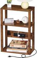 YUFAM 3-Tier Narrow Bedside Table with Charging Station, Skinny Nightstand