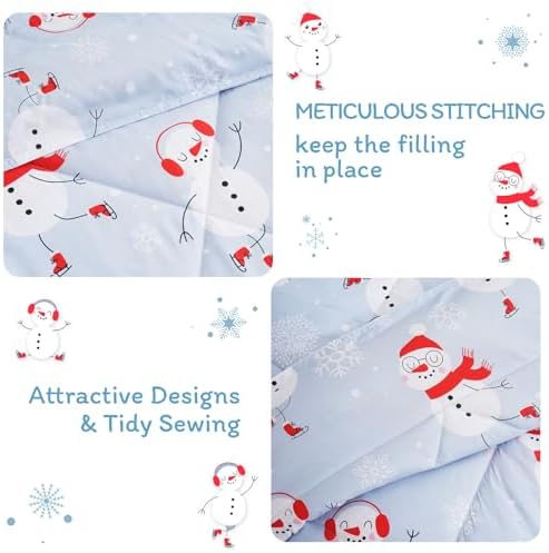 JSD 3 Piece Blue Snowman Snowflakes Kids Christmas Comforter Set Full Size