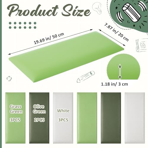 Hahafelt 8 Pack Wall Padding Headboard 19.69" x 7.87" x 1.18" Fresh Green