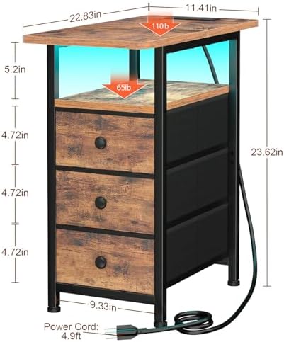AMHANCIBL Narrow Side Table with Charging Station, Small End Table