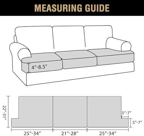 H.VERSAILTEX Stretch Velvet 3 Piece T Cushion Sofa Slipcovers Individually Covers for 3 Cushion Couch Seat Cushion Covers for Sofa Seat Cushion Covers Stay in Place(Sofa, Ivory)