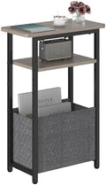 sthmec Narrow Side Table, Skinny End Tables with Fabric Basket, Small Side Tables for Small Space, 2-Tier Open Shelves with Basket, Slim Nightstands for Bedroom,Living Room,Office, Grey
