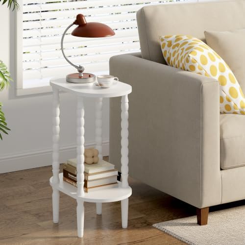 TUTOTAK Narrow Side Table with Solid Wood Legs, Small Oval End Table