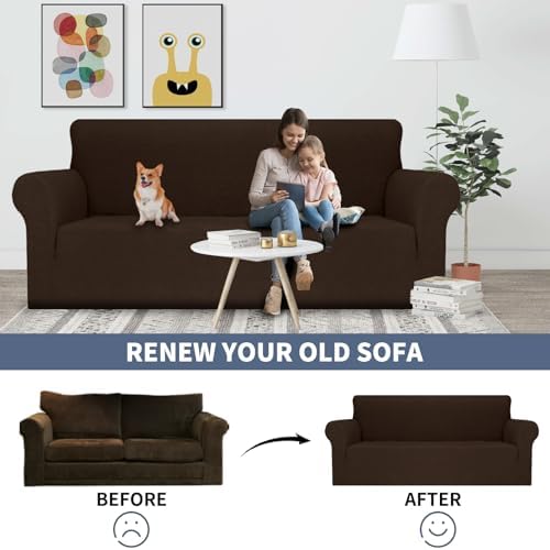 JIVINER Stretch Oversized Sofa Covers 1 Piece 4 Seater Couch Covers Jacquard Universal Sofa Slipcovers for Extra Large Funiture Protector for Kids, Pets (X Large, Coffee Rhomb)