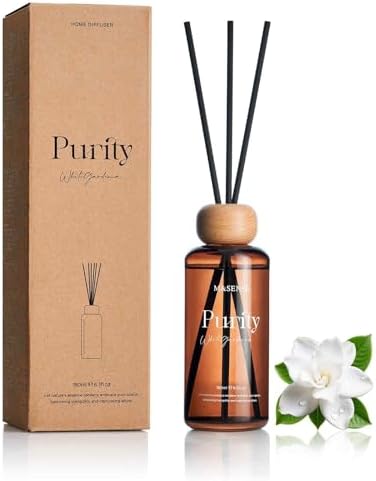 M&SENSE Reed Diffuser Set, White Gardenia, 6.3 oz Natural Essential Oil