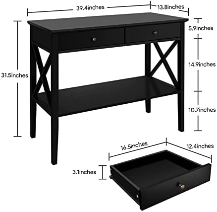 ChooChoo Oxford Console Table with 2 Drawers, Sofa Table Narrow for Entryway, Black