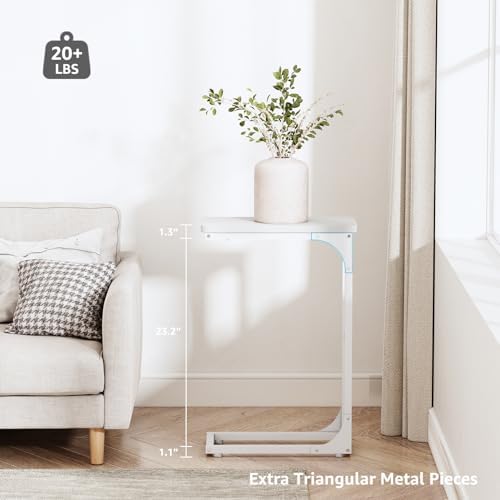 QEEIG Narrow C Table Side Tables Set of 2 (7.1" Width, White)