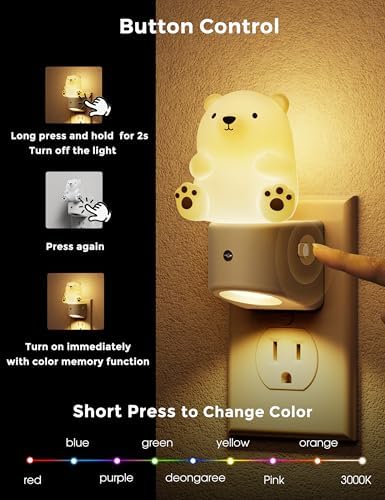 L LOHAS LED Night Light for Kids, 3D Bear Night Light Plug in