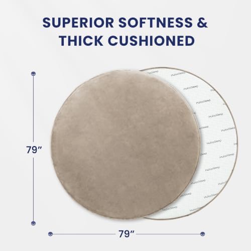 Baby Play Mat for Floor,1.3" Thick Elasti-Foam 79in Round Mat for Tummy Time,Non-Toxic Certified Water Repellent Soft Coral Velvet for Toddler,Infant,Kids,Non-Slip Backing Safe for Crawling(Beige)