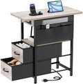 Yenlure Small Side Table with Charging Station, Narrow Nightstand Bedside Tables with Storage Pocket for Living Room Bedroom, Sofa End Table with USB Ports and Power Outlets for Small Spaces, Greige