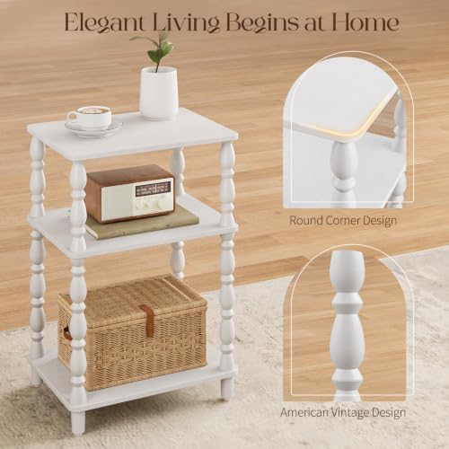 Yoobure Small Side Table - White End Tables Living Room with Spindle Legs
